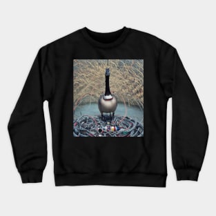 goose with wires at lake Crewneck Sweatshirt